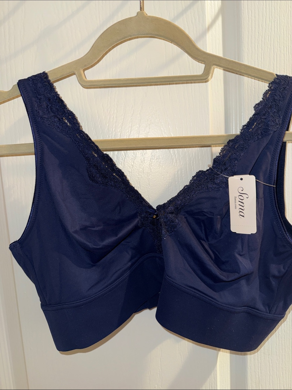 Soma Deep Navy Lace-Trim Wireless Support Bra